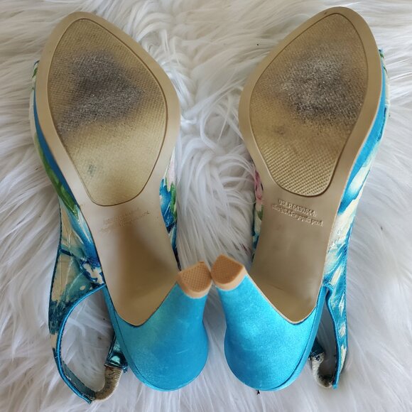 Rampage Primrose Blue Flower Print with Floral Embellishment Heels SZ 8 - Picture 9 of 14